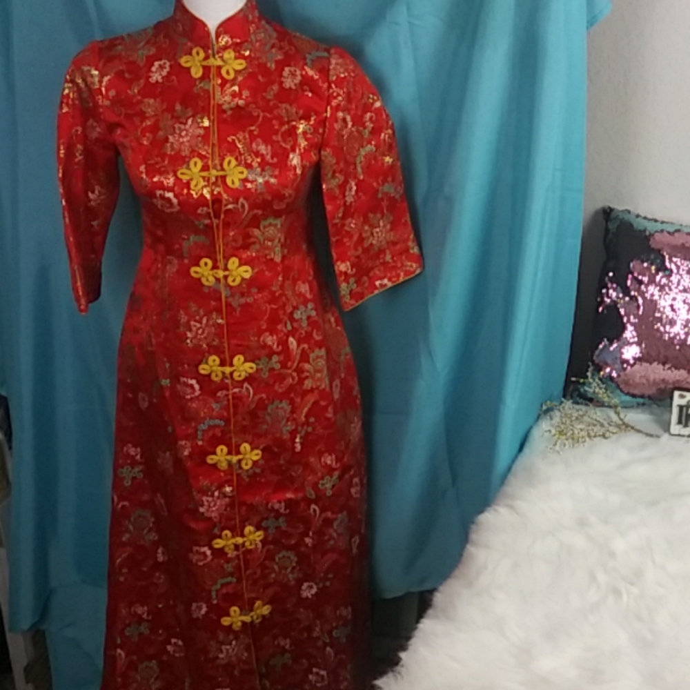 Hsu Me Woman Chinese Bright Orange Long Dress